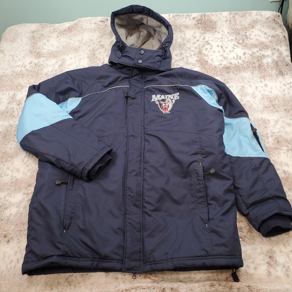 Vtg G-III University Of Maine Black Bears Winter Jacket Fleece Lined Size L Hood